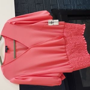 1 State,NWT, coral blouse size 1x,smocked bottom,beautiful!